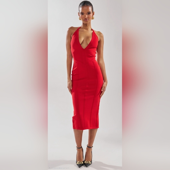 AKIRA Dresses & Skirts - ​Red Hot Confidence: The Sculpting Halter Midi By AKIRA